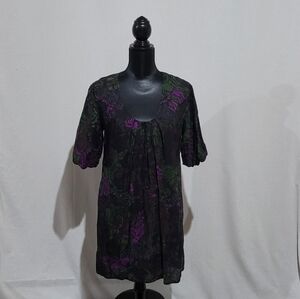 French Connection dress tunic style mini 90s vintage floral black purple size 8